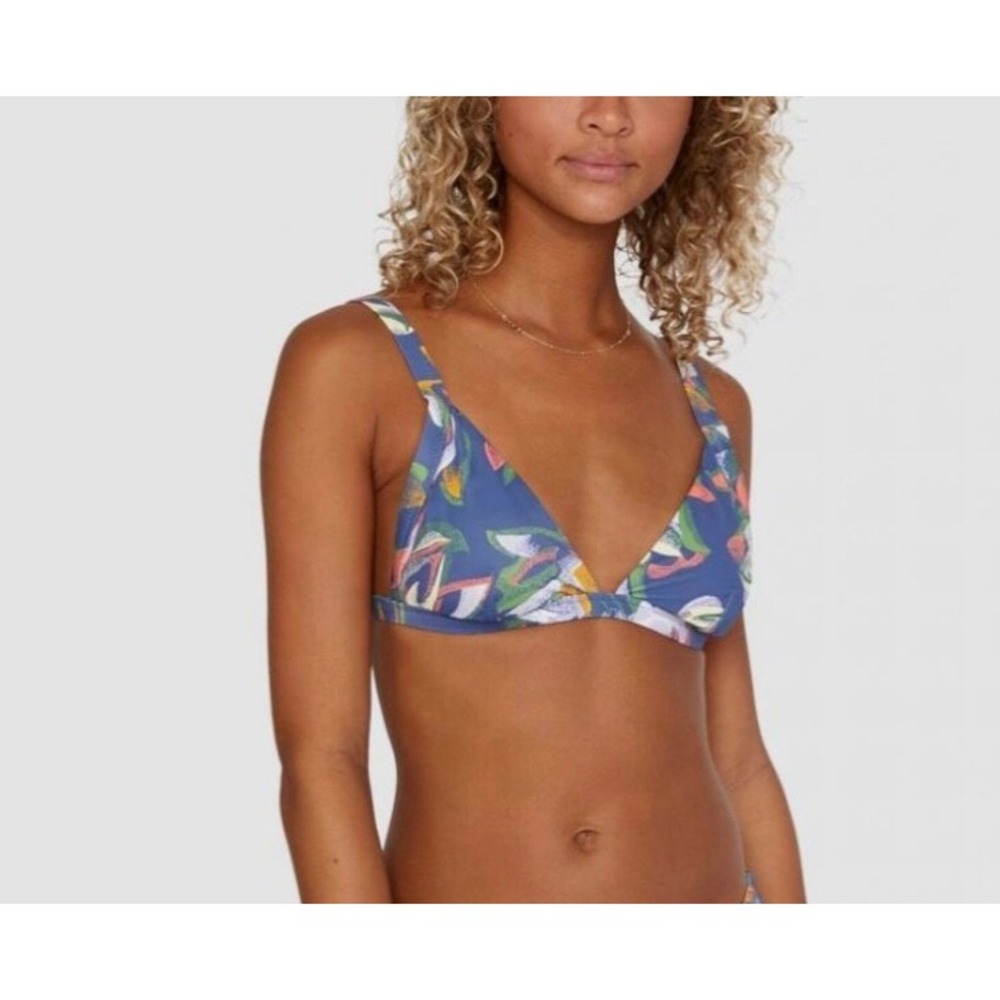 RVCA‎ $105 Blue Floral Pixie Bikini Set Bathing Suit Large Beach Summer Flower